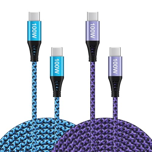 Sicodo 6 FT USB C Cable, [100W/5A] 2Pack Type C to Type C Cable Fast Charging Braided USB C to USB C Charger Cord for iPhone 15, Google Pixel 8 8 Pro 7A, S24 S23(5G) S22 S21 S20 A14 A13, Macbook Pro