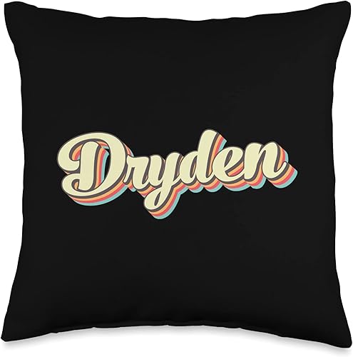 Dryden Tshirt Retro Art Baseball Font Vintage Throw Pillow, 16x16, Multicolor