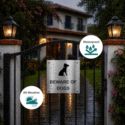 Image of Beware of Dogs Sign Board Warning Sign for House, Villa, Apartment, Hotel, Home, Gate, Outdoor, Commercial Properties, Farms, Entrances & Security Areas (6x6 Inch Stainless Steel)