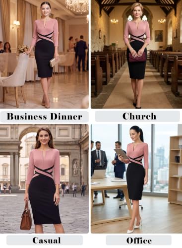 Image of VFSHOW Womens Front Zipper Work Office Business Casual Church Sheath Dress