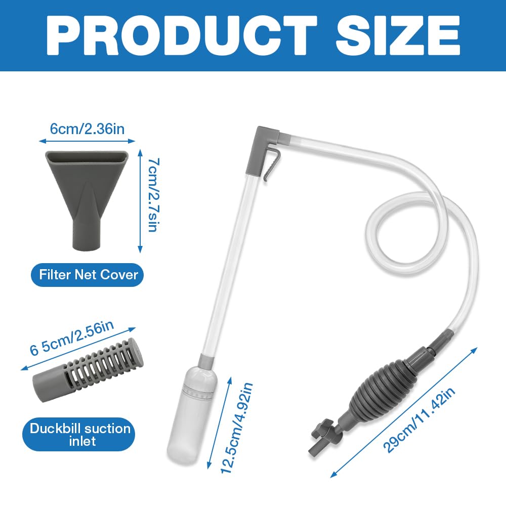 Aspirateur Aquarium, 1.7m Nettoyage Aquarium, Pompe Nettoyage Aquarium avec Règulation du Débit pour Vidange Complète, Siphon A-quarium pour Nettoyage, changements et Nettoyage du Sable (Gris)