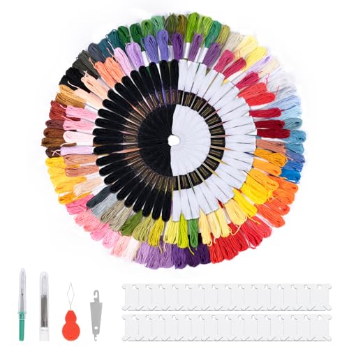 306pcs Fils à Broder, 200 Colorés et 48 Fils Noirs et Blancs,pour Bracelets Brésiliens, Broderie, Artisanat, Point de Croix, Fil à Coudre et Crochet...