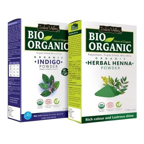 Indus Valley Bio Organic Natural Henna Hair Color For Grey Hairs -100gm (Herbal Henna & Indigo leaf Powder)