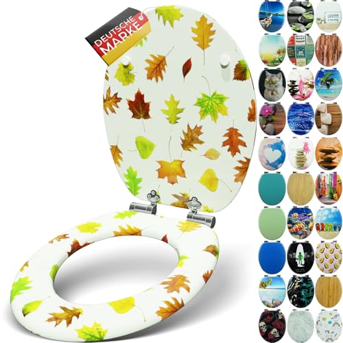 SANFINO® Premium WC Sitz mit Absenkautomatik – hochwertige Toilettendeckel aus Holz, viele bunte Motive, hoher Sitzkomfort, einfache Montage inklusive Montageanleitung – Autumn Feeling