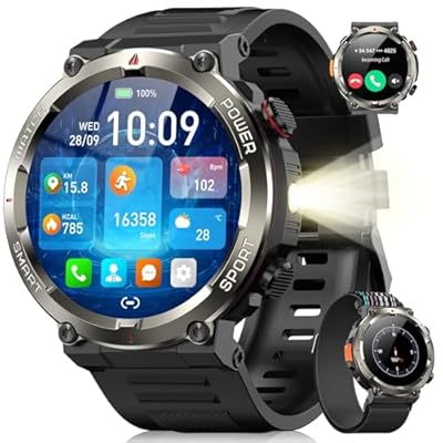 Blackview Reloj Inteligente Hombre con Linterna y Brújula 1 45" Smartwatch con Llamadas Bluetooth Pulsómetro Oxímetro Monitor de Sueño Podómetro 100+ Modos Deportivos Batería Grande de 960 mAh
