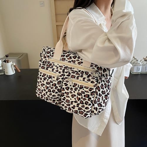 Bolso tote con estampado de leopardo para mujer, bolso de lona para uso diario y trabajo, con múltiples bolsillos, para viaje y uso cotidiano (tote leopardo-beige) miniatura 2