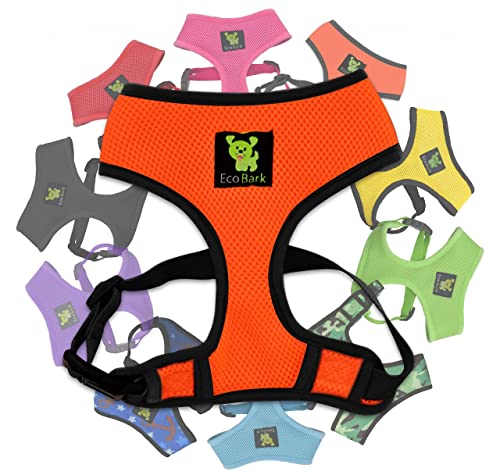 Image of EcoBark Dog Harness - Luxurious Soft Mesh - Eco-Friendly Over the Head Vest Harness - No Pull & No Choke Design - Padded Breathable Body Halter - Large Puppies & Medium Breeds (XL, Orange)