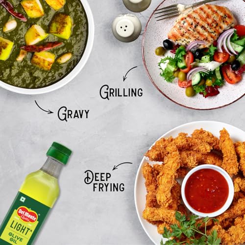 Image of Del Monte Light Olive Oil (Imported) | Extra Light in Flavour & Aroma | Ideal for Everyday Indian Cooking - Deep Frying, Curries, Roasting & Sauteing | High MUFA & Rich in Antioxidants | 500ml PET Bottle