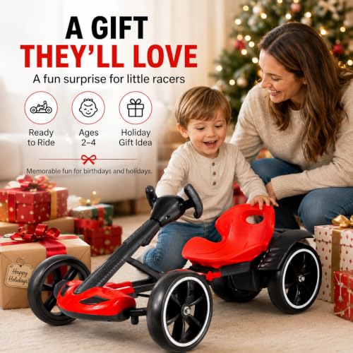 Image of MAOO Electric Go Kart for Kids, Foldable Ride On Toy Car for Toddlers Ages 2-4, Zero Assembly Battery Powered Go Kart with EVA Foam Tires, Adjustable Seat, Steering Wheel, 390 Motor, 3.73 MPH(Red)