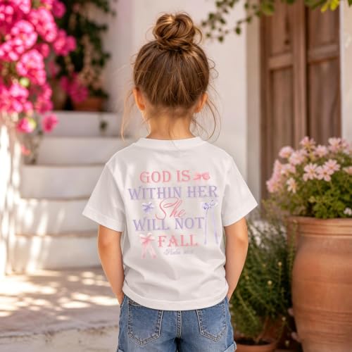 Image of Girls Christian Tees God is Within Her Jesus Shirt for Kids Faith Cute Graphic Bow Tshirt Inspirational Religious Top