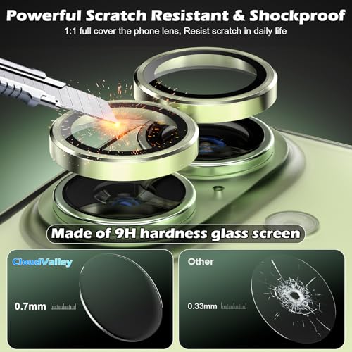 CloudValley for iPhone 17 Camera Lens Protector, [1 Second Installaion] Ultra-HD Tempered Glass Cover, [Case-Friendly] Metal Lens Screen Protective Ring, Sage by CloudValley - Used condition - Image 3