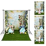 5x7ft Spring Easter Backdrops for Photography Rabbit Colorful Eggs Flower Wooden Wall Grass Backdrop Baby Shower Photo Background Kids Newborn Birthday Party Banner Decorations Studio Booth Props