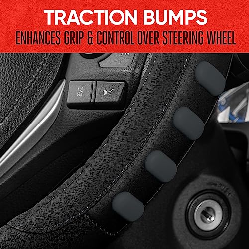 Image of Motor Trend FlexGrip Steering Wheel Cover for Cars - Standard 15 inch Car Steering Wheel Cover, Black and Charcoal Gray Steering Wheel Protector for Auto Truck Van SUV