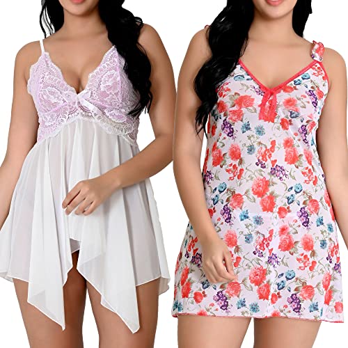 Image of Net Lace Women`s Babydoll Lingerie Dress for Honeymoon Night S-3XL