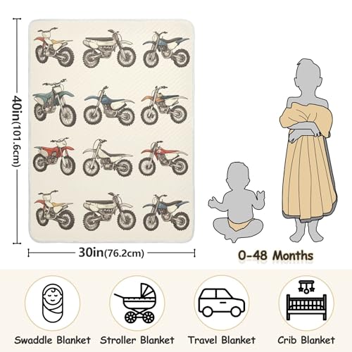 Image of Vintage Dirt Bikes Baby Blankets Soft Warm Crib Stroller Blanket for Toddler Newborn Girls Boys 30x40in