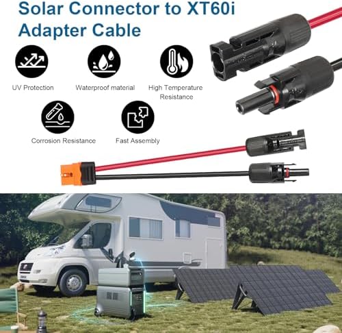 MOOKEERF Solar to XT60i Cable 10AWG 25FT Solar Panel to XT60i Adapter Connector XT60i-F Extension Cable for Portable Power Station Solar Generator - 4
