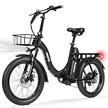 Electric Bike for Adults – 1200W Peak Motor, Folding 20x3 Fat Tire E‑Bike, 48V 10.4Ah Battery, Step‑Through Cargo Fold Ebike, 28 MPH, 7‑Speed, Up to 55 Miles Black with Front Basket