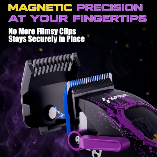 Image of SUPRENT Professional Hair Clippers for Men - Cordless Barber Clippers & Zero-gapped Trimmer Set, High Speed Motor Haircutting Kit Blue Titanium-Coated Blades (Purple + Black)