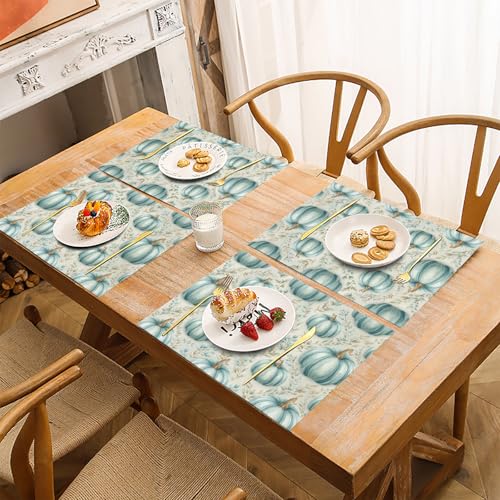 Sets de table lavables automne avec feuilles eucalyptus bleu pour fête