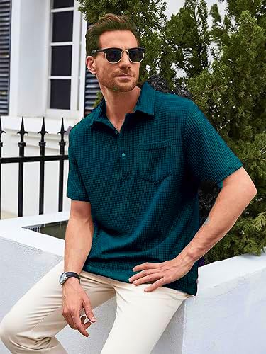 Image of ColorChakra Mens Waffle Knit Polo Tshirt Collar Knitted Shirt for Men M to 3XL