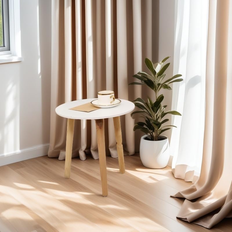 Small Round White Coffee Table - 13 8 Dia x 14 H Modern Side Table for Living Room