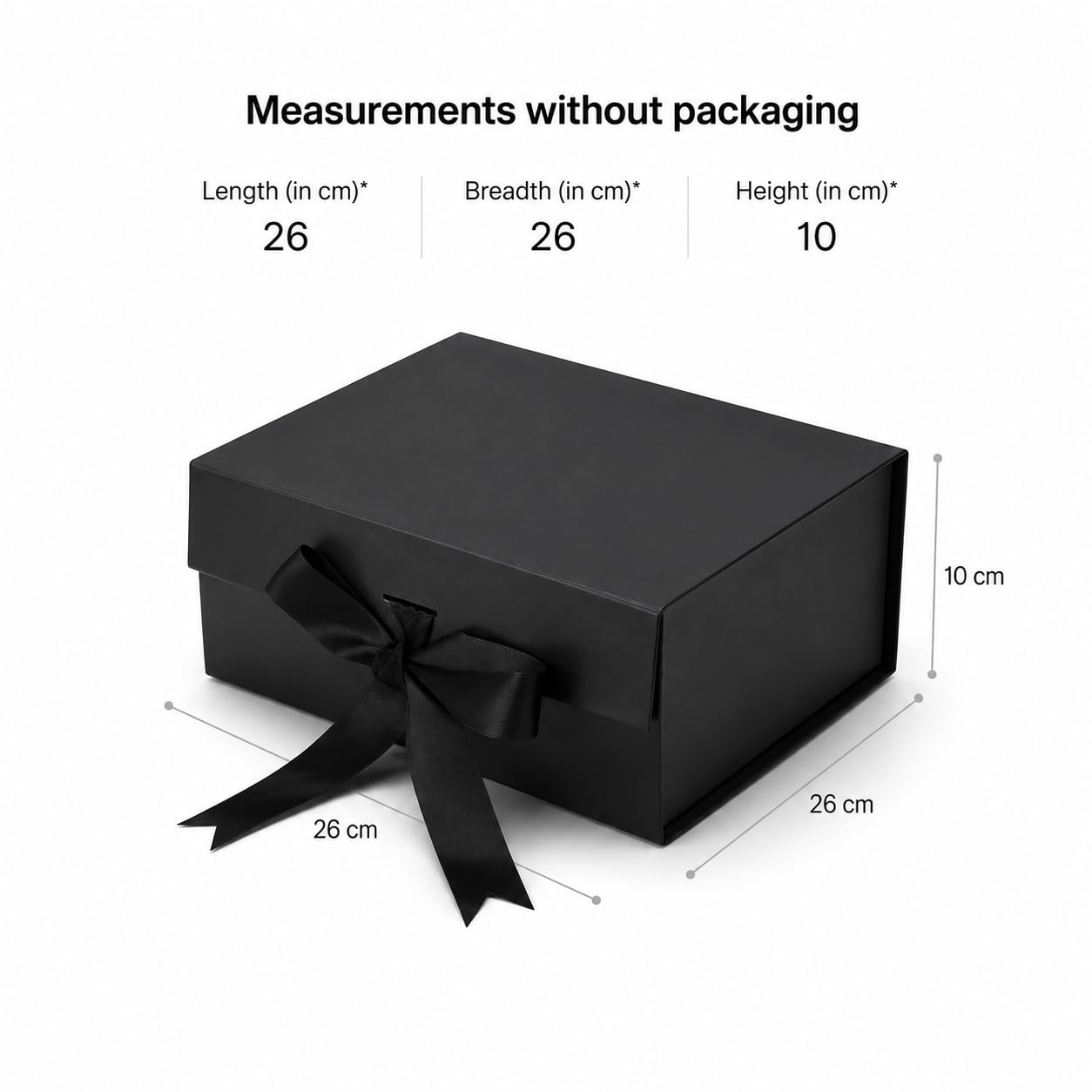 Aakriti Gift Box Large | 26 x 26 x 10 cm Hamper Boxes for Gifts, Chocolates & Jewellery | Empty Gift Boxes with Satin Ribbon | Black Luxury Packaging 4