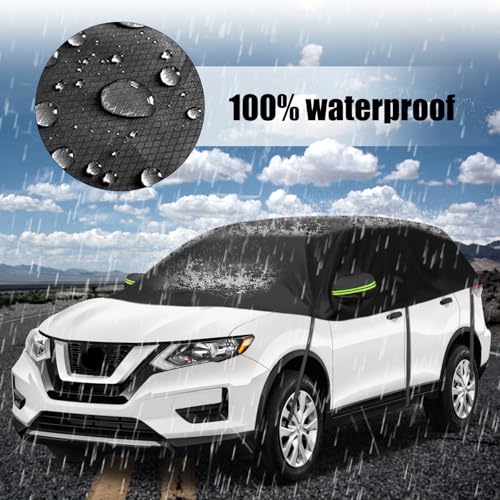Image of Half Car Cover Compatible with Nissan Rogue 2008-2025, All Weather Protection with Side Mirror Cover, Top Roof Protector for Snow Ice Hail Rain Sun Protection
