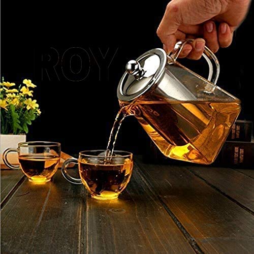 ZROY ENTERPRISE Borosilicate Glass Tea Pot with Heat Resistant Stainless Steel Infuser Perfect for Tea and Coffee Maker, Clear Glass Kettle (550 ML, Square Kettle)