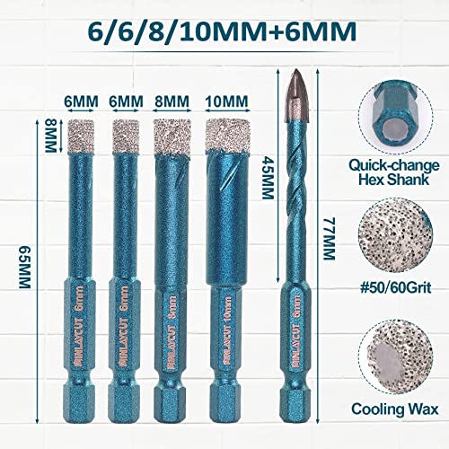 Porcelain Tile Drill Bits Set - MINLAYCUT 6/6/8/10mm+6mm Diamond Hole Saw Kit Quick-fit Hex Shank for Ceramic Tile Marble Porcelain - Image 2