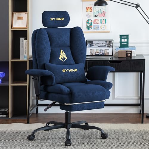 Image of Symino Gaming Chair with Foot Rest, Unique Up /Down Armrests, PU Leather Ergonomic High Back Chair, 155 Recline Solid Color Computer Desk Chair, Blue