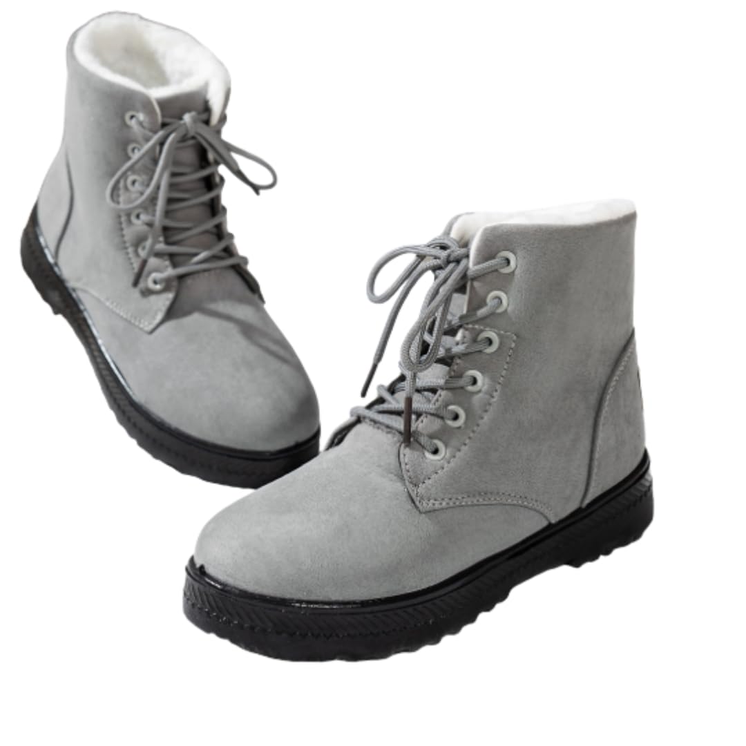 Winter Snow Boots for Women Warm Fur Lined Ankle Boots Comfortable Suede Lace Up Booties Cute Flat Shoes