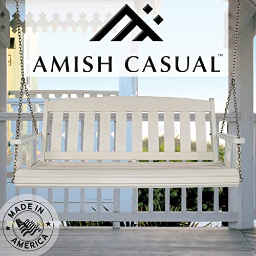 Image of Amish Casual Heavy Duty 800 Lb Mission Treated Porch Swing with Hanging Chains (5 Foot, Semi-Solid White Stain)