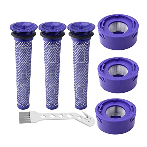 6 pack upright vacuum Filters, Replacement V8 kit filters for Dyson V7, V8 Animal, V8 Absolute & SV10 Cordless Vacuum, 3 Post Filters and 3 Pre Filters-Replace filters Part NO. 965661-01 & 967478-01
