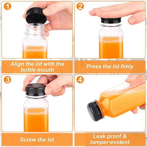 Xinnun 200 Pcs Plastic Juice Bottles with Caps, Square Clear Bottle with Lid Bulk(16oz,Black) by Xinnun - Image 4