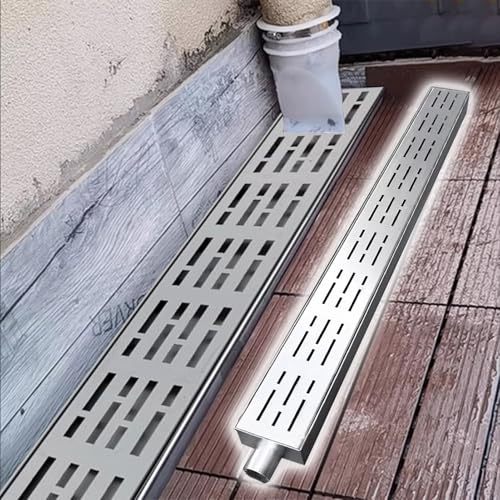 Sistema di drenaggio per esterni in acciaio inox con uscita terminale a fessura stretta canale di drenaggio e griglia per bagno e cucina (10 x 4 cm)