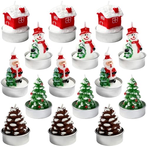15 Stück Mini Weihnachtskerzen Teelichter, Weihnachten Teelicht...