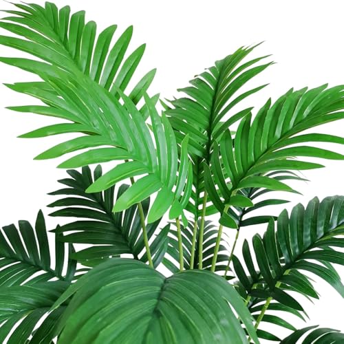 Image of Dekorly Fake Plants Artificial Floor Plants Large Tropical Palm Tree Tall Monstera Plant in Pot Faux Plants for Indoor Outdoor Home (Areca | White Pot, Pack of 2)