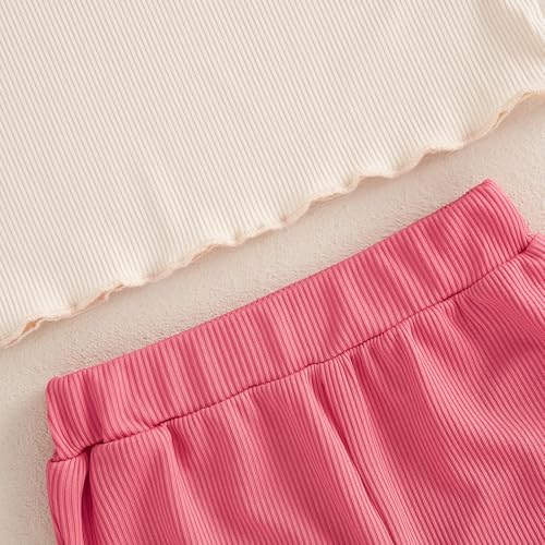 Toddler Baby Girl Fall Winter Clothes Ribbed Ruffle Long Sleeve Shirt + Flared Pants Outfits Set4