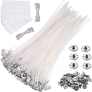 Kerzendocht|100 PCS Candle Wick 20CM,100 PCS Metallbasis und 100 PCS Aufkleber sowie 2 PCS Dochthalter|Naturkerzendocht…