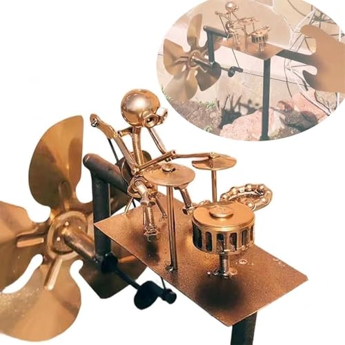 WXJHNYBS Drummer Windmühle Gartendekoration, 32cm,Handmade,Metal Deko Garten Rock-Drummer Band WindräDchen für Garten Hof Rasen Hinterhöfe