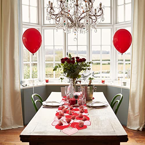 Embroidered Love Heart Table Runners Valentines Day Table Runner Dresser Scarf For Valentine's Day, Mother's Day, Anniversary, Wedding Party Decor (Red) #TOP6