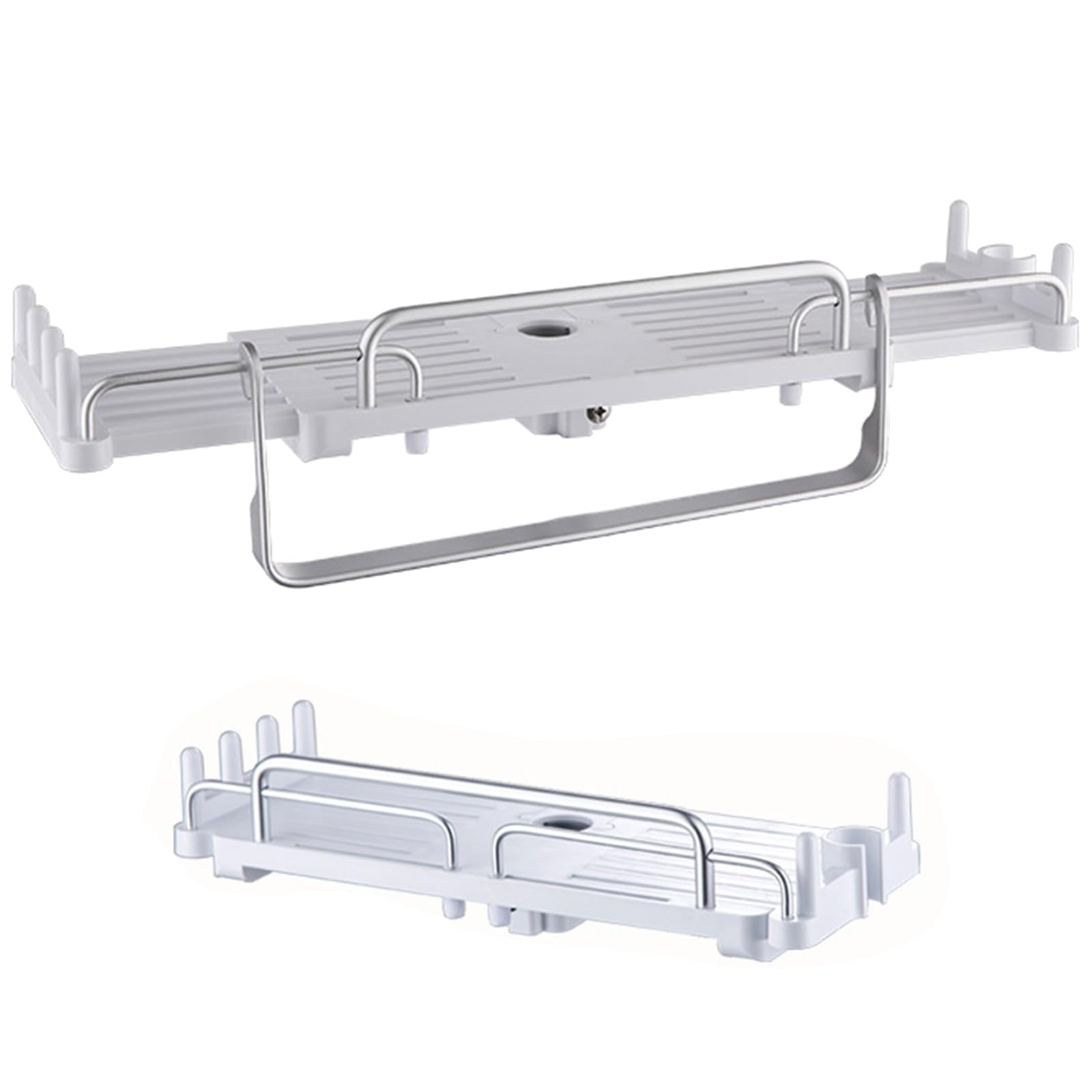 Nucelit 2Set Telescopic Shower Rod Hanger Organizers Soap Tray None Punching Shower Shelf Retractable Bathroom Shelf Rack Easily Install
