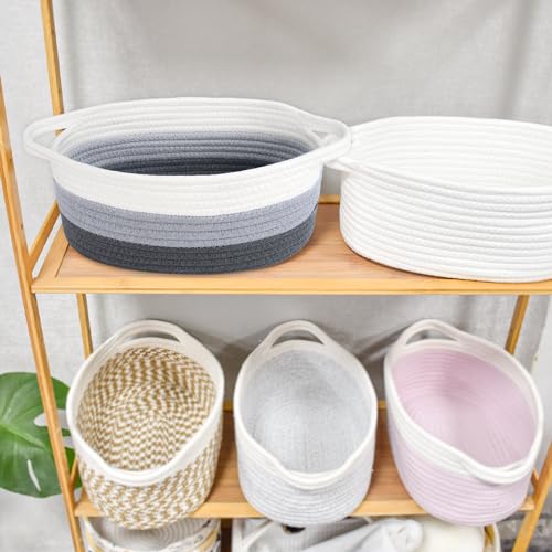 Image of ABenkle Small Basket with Handles, Boho Decorative Rope Woven Dog Cat Toy Storage Bin Shelf Storage Organizer, Easter Christmas Gift Basket, 12 inchx8 inchx5 inch