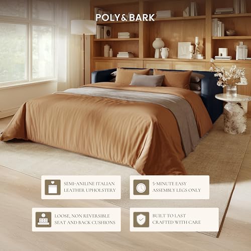 Poly & Bark Napa 82" Leather Pull‑Out Sleeper Sofa – Full‑Grain Italian Leather Upholstery,Tri‑Layer Mattress & Storage Console –Sophisticated Multi‑Functional Sofa Bed for Living Rooms & Guest Spaces by POLY & BARK - Image 4