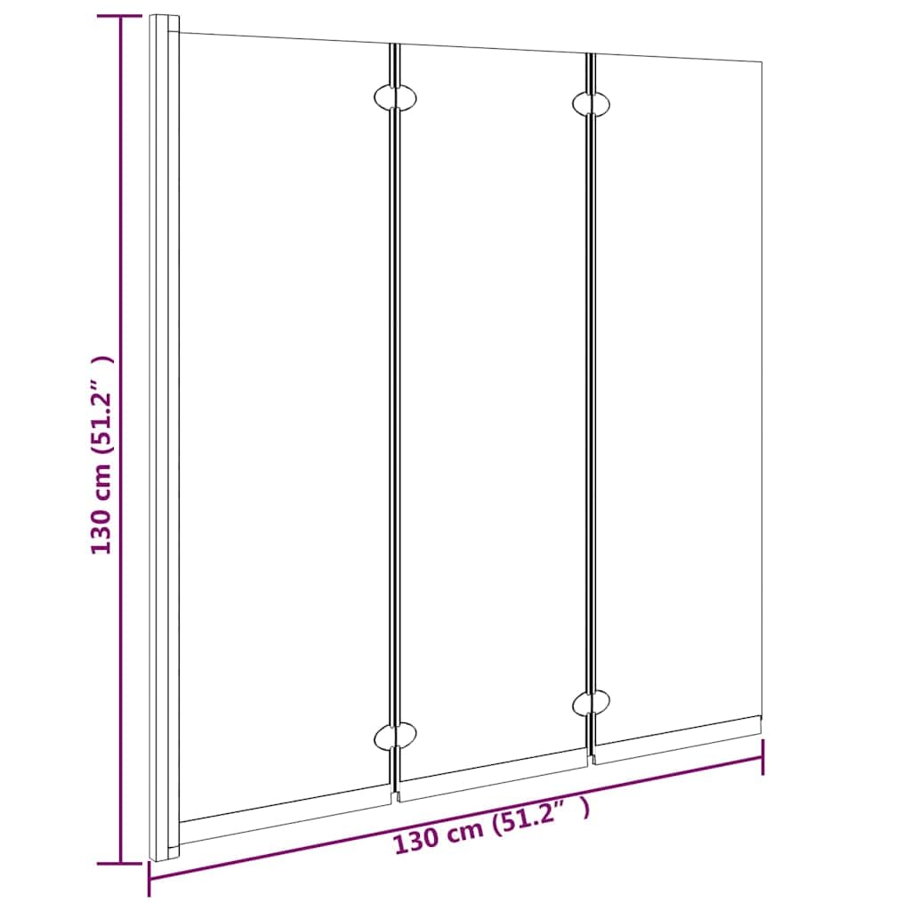 Parete pieghevole per vasca da bagno, 3 pezzi, 130 x 130 cm, vetro di sicurezza ESG, nero, con telaio in alluminio, per montaggio salvaspazio e design moderno