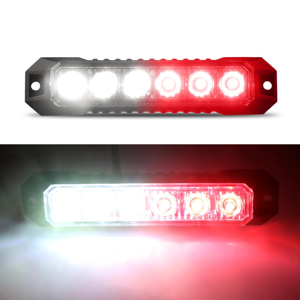 Raryloy LED Emergency Strobe Flashing Grille Lights for Trucks - 6LED Surface Mount Strobe Warning Emergency Flashing Red & White Light For Car, Truck, Van, Off Road Vehicle, ATV, SUV