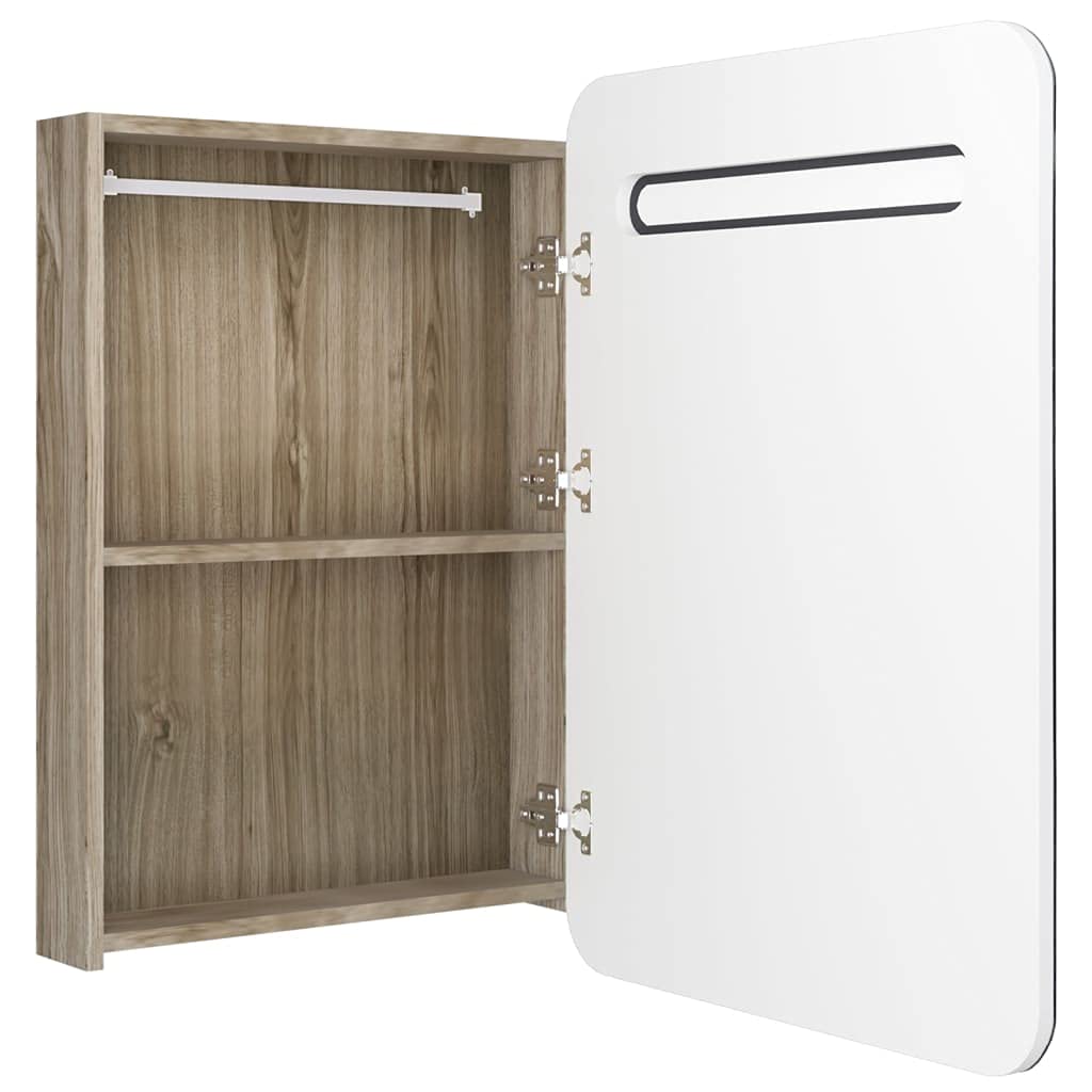 LED-Bad-Spiegelschrank Weiß und Eichen-Optik, 60x11x80 cm Wandschrank mit Beleuchtung, Badezimmerschrank für Kosmetik, Hautpflege und Rasur