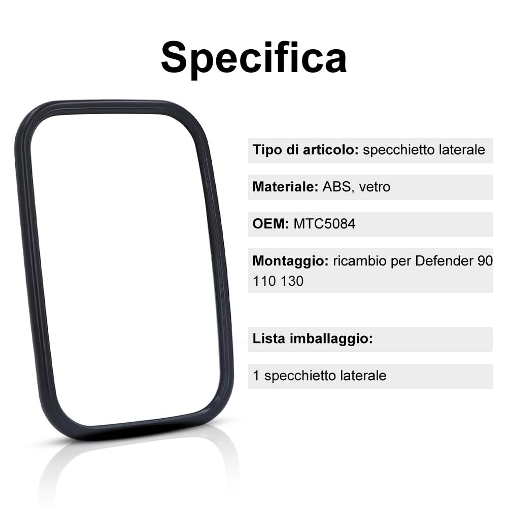 Espejo Lateral, Espejo Retrovisor Lateral Rectangular para Puerta MTC5084 de Repuesto para 90 110 130