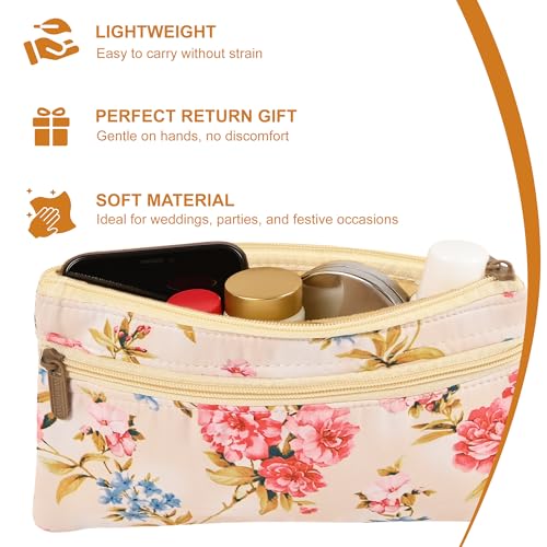 Image of Kuber Industries 2 Pcs Polyester Return Gift Ladies Purse for Women Stylish with Zipper | Small Hand Purse for Women Wallet | Cloth Pouch for Lady for Cash & Accessories | Digital Flower - Cream