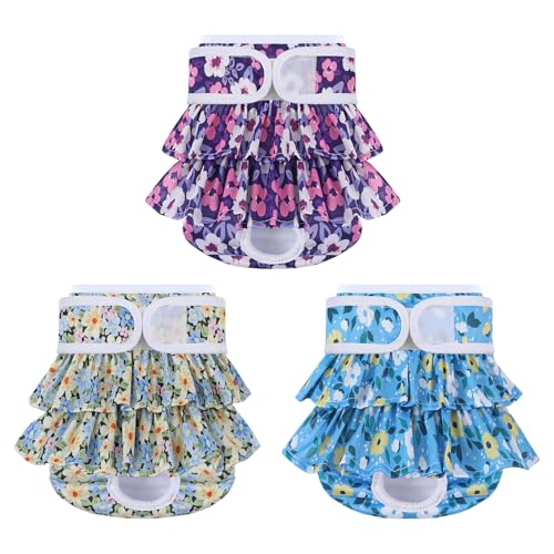 Image of Reusable Dog Diapers Female 3 Pack Doggie Diapers for Period Heat Incontinence Puppy Training (Medium, PurpleFlower)